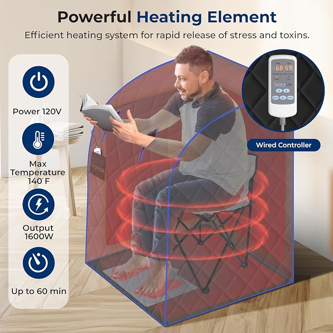 SereneLife Compact & Portable Infrared Steam Sauna, Personal Spa Style Sauna - Image 4