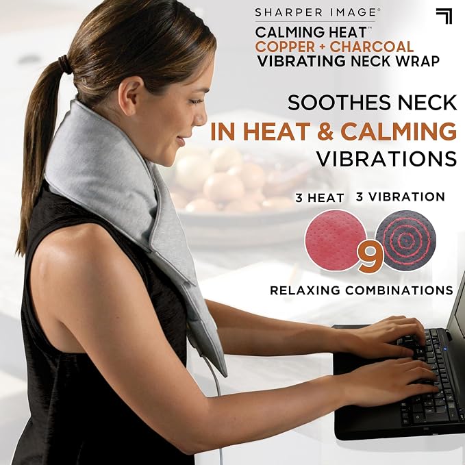 Calming Heat Neck Wrap by Sharper Image | Weighted Copper & Charcoal, Heating - Image 2