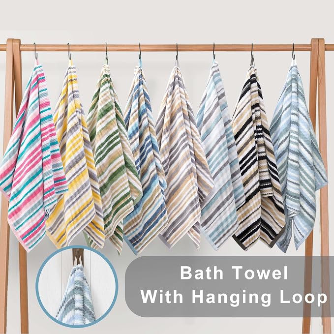 VOOVA & MOVAS Blue Striped Washcloths 6 Pack, 100% Cotton, Ultra Soft, Quick Dry - Image 5