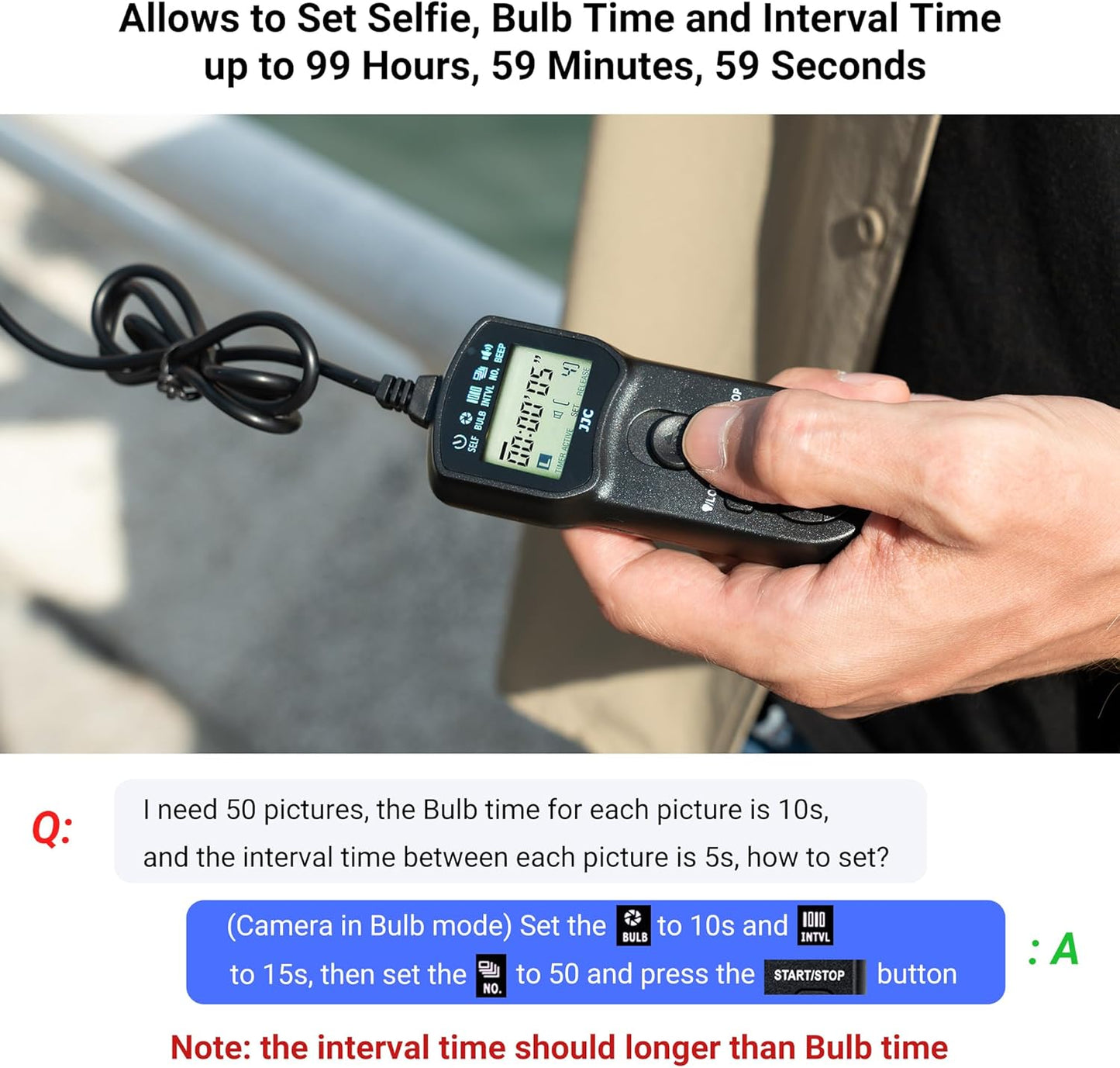 JJC Intervalometer Timer Remote Shutter Release Time Laspe for Panasonic G7 G9 II G85 GH7 GH6 GH5 GH5S GH4 S5 S1 S1R S1H GX8 GX7 FZ300 FZ1000 FZ2500 FZ200 FZ150 FZ100 FZ50 G6 G5 GH3 GH2 Camera & More