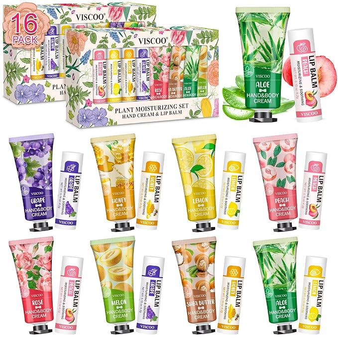 VISCOO 16 Pack Bulk Lip Balm and Hand Cream Set, Mothers Day Gifts, Teacher by VISCOO