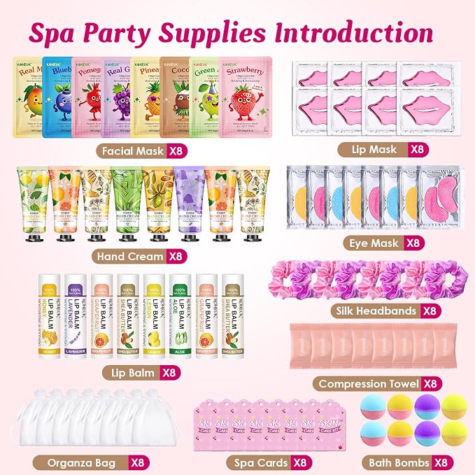 80PCS Spa Party Supplies for Girls, Include Facial Masks, Lip Balm, Hand Cream - Image 2