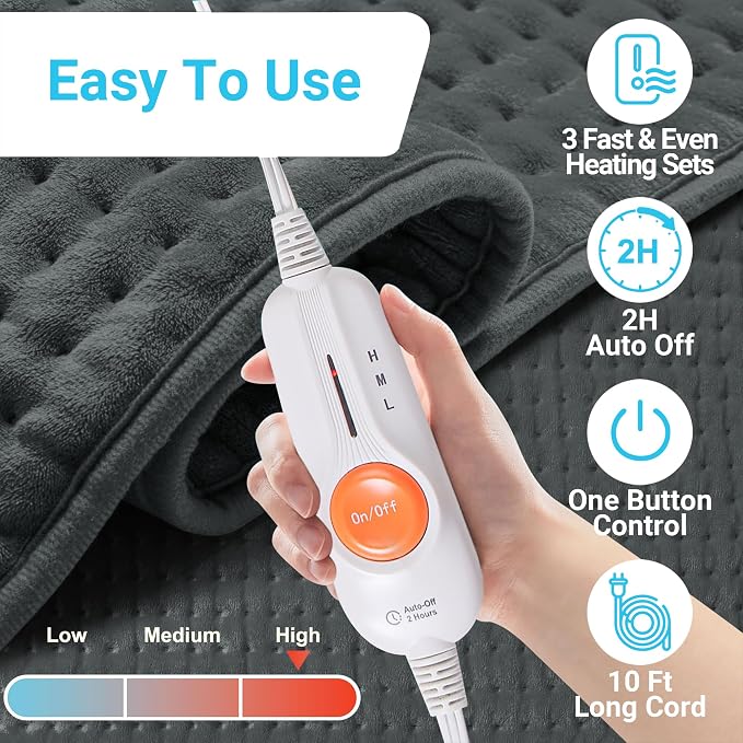 Boileau Electric Heating Pad for Back Pain and Period Cramps Relief, 3 Heating - Image 4