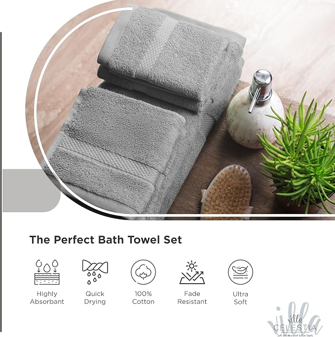 100% Combed Cotton Bathroom Towel Set of 8- 2 Bath Towels, 2 Hand Towels - Image 3