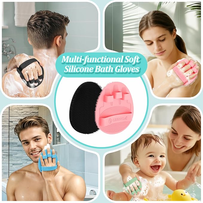 Silicone Back/Body/Face Scrubber & Soft Bath Glove Set 4PCS, Gentle Exfoliating - Image 9