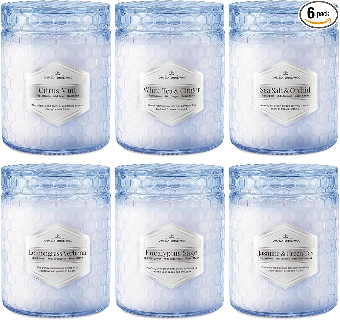 Lake Blue Candles for Home Scented, 6 Pack of 5.5 Oz Natural Soy Wax Candles in by JXDLSQCandlesGiftsSets