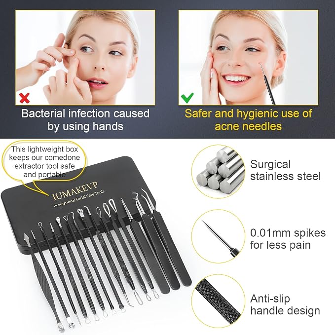 Pimple Popper Tool Kit, IUMAKEVP 15 PCS Professional Stainless Steel Blackhead - Image 7