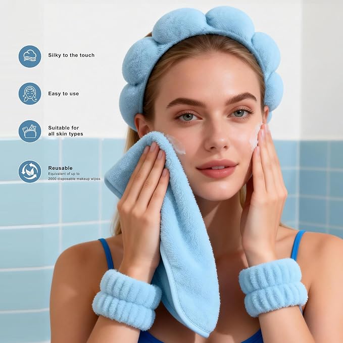 Real Perfection Spa Headband for Washing Face, Skincare Headband Wristband Set - Image 6