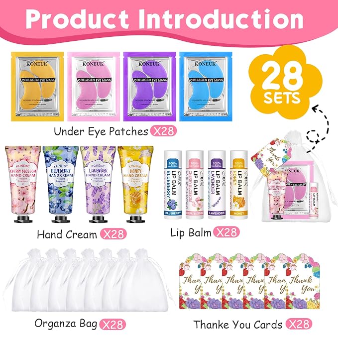 84 Pcs Bulk Gifts for Women, Under Eye Patches, Hand Creams Bulk & Lip Balms - Image 2