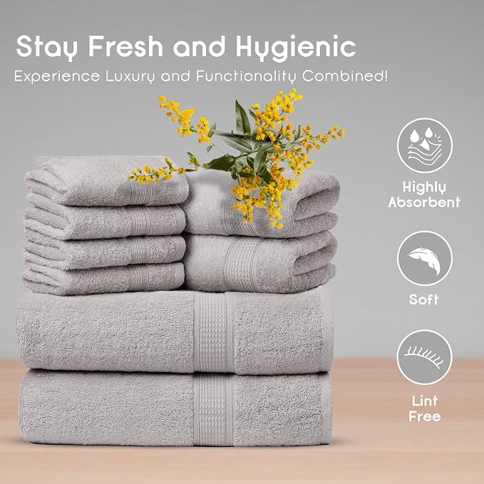Ariv Towels Pack of 8, Premium Cotton Towel Set, Super Soft, Quick Dry - Image 2