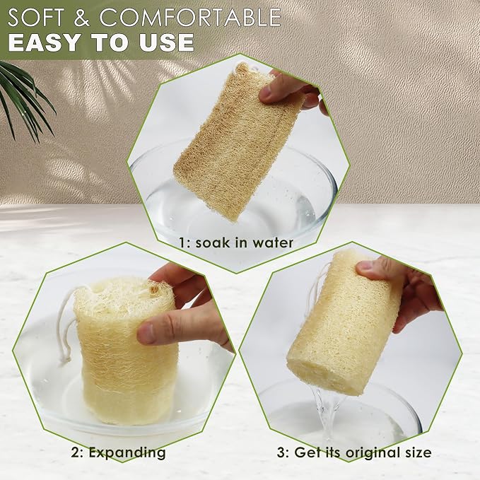 6 Pack Natural Loofah Exfoliating Body Scrubber, 5 Inches Organic Luffa Bath - Image 6