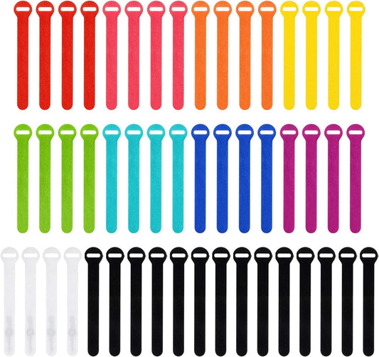 Self-Gripping Cable Ties by Wrap-It Storage, Multi-Color, 5 Inch Straps (50-pack) – Reusable Hook and Loop Cord Organizer Cable Ties for Cord Management and Desk or Office Organization