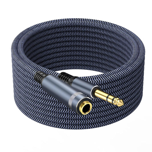 1/4 inch Extension Cable, 50ft, Male to Female Stereo Headphone Guitar Cable Copper Wire, Gold Plated Connectors, Tangle-Free, Compatible with Mixing Console, Speaker, Amplifier, Guitar