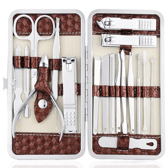 Nail Clippers Set 18 Pieces Stainless Steel Manicure Kit, Professional Grooming by Yougai