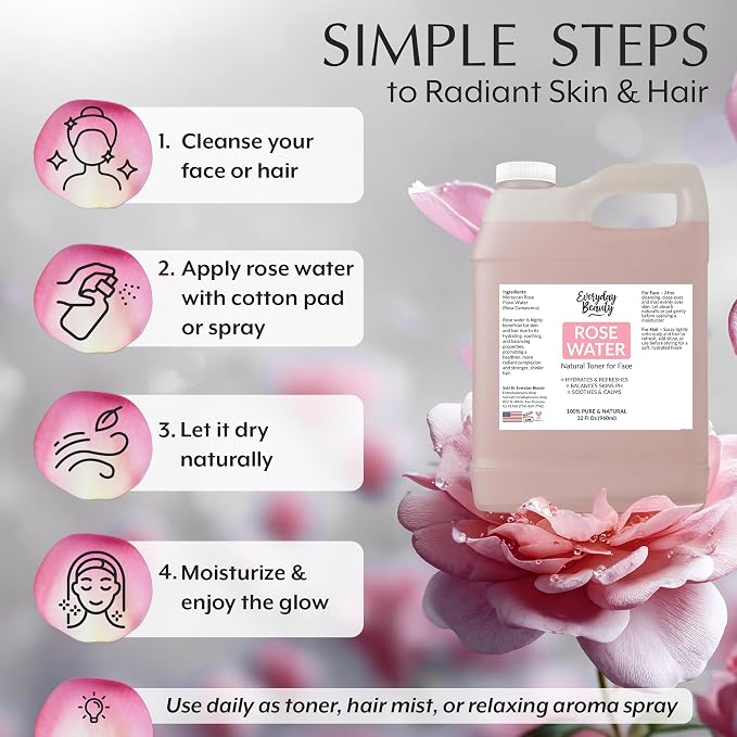 Rose Water Facial Toner - 32oz Bulk Alcohol-Free Vegan All Natural Refreshing - Image 7
