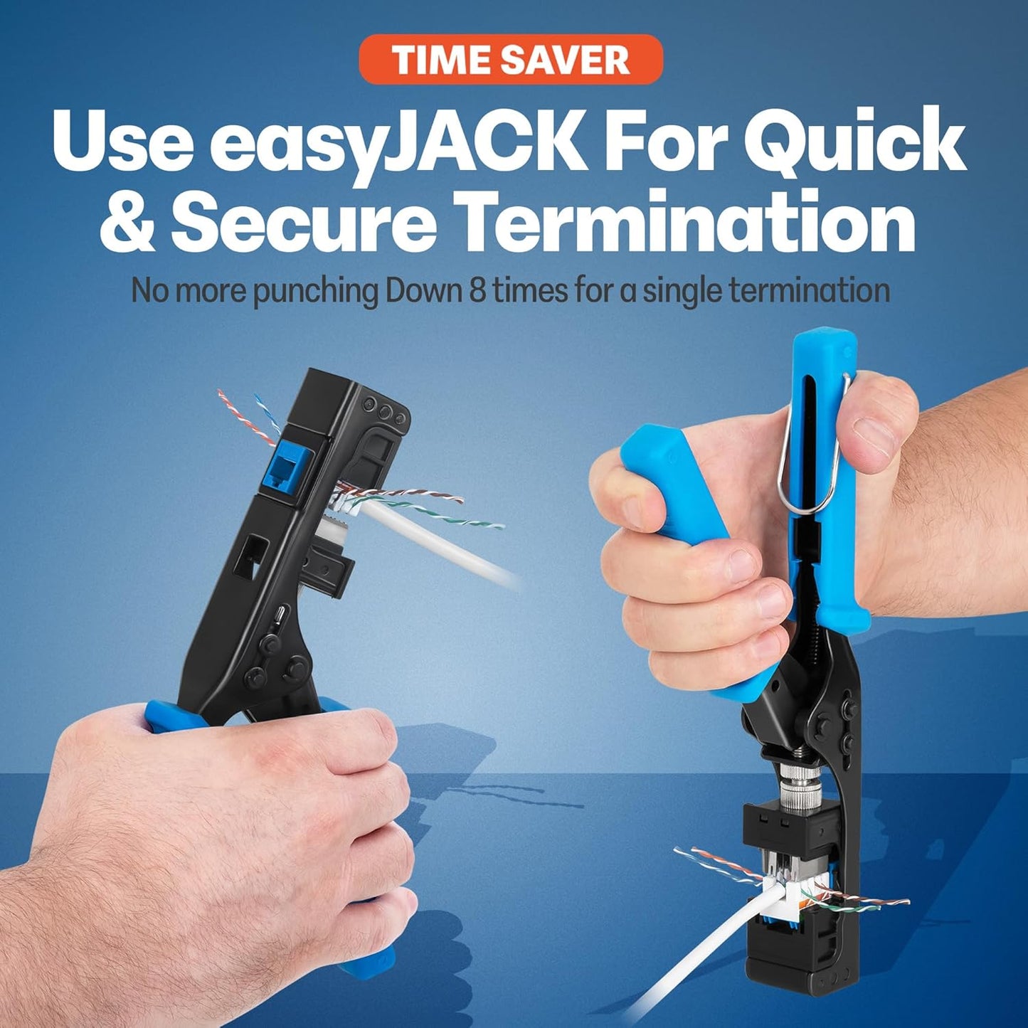 Everest 90° Angled RJ45 Cat5e Keystone Jacks 20-Pack in Blue - Slim Profile Female RJ45 Connectors - Cat 5e Keystone Jack - Compatible with 90° Angled Speed Termination Tool - easyJACK (B094WB91H3)