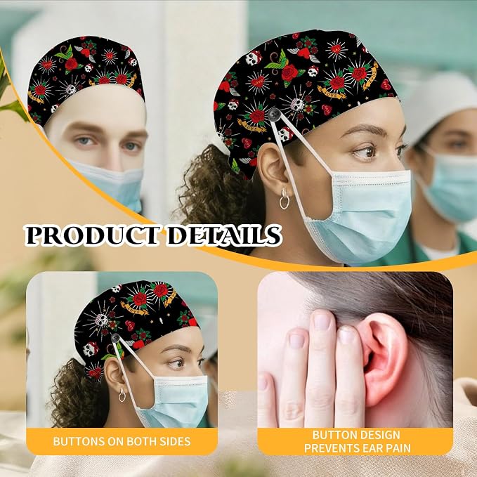 Adjustable Scrub Cap with Buttons & Sweatband, Working Hat with Elastic Tie Back - Image 6