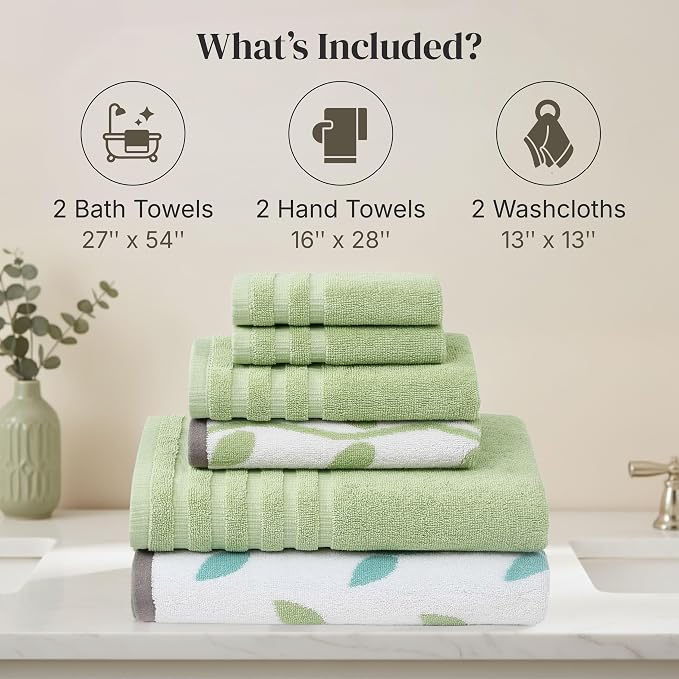 Modern Threads Natural Vine 6-Piece 100% Cotton Towel Set – Yarn Dyed Jacquard - Image 3
