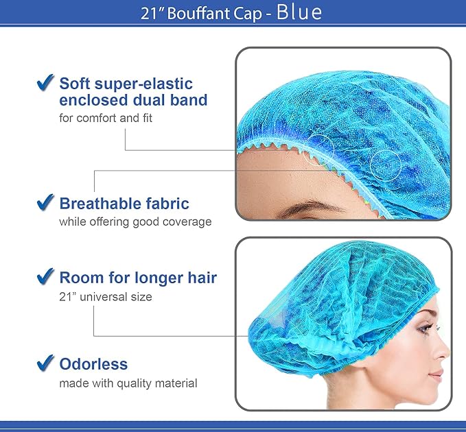 Disposable Bouffant Caps, 21inches Hair Net, Elastic Dust Cap - Image 3