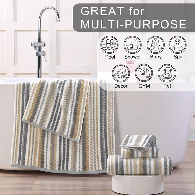 Cotton Towels Set of 6, 2 Absorbent Hand 16"x27", 2 Lightweight Washcloth - Image 5