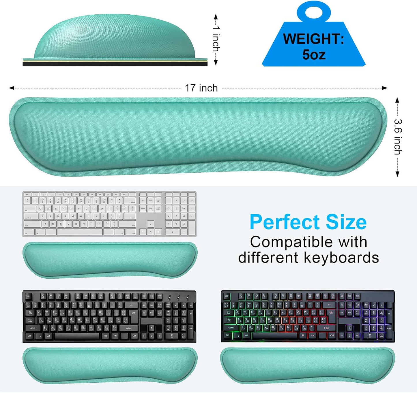 Dapesuom Enlarge Keyboard Wrist Rest Pad, Cute Memory Foam Wrist Rest for Computer Keyboard, Ergonomic Keyboard Mouse Wrist Support for Typing Pain Relief, Comfort for Office, Gaming, Laptop, Green