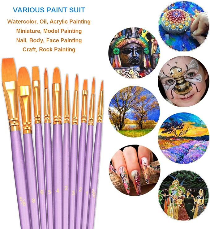 BOSOBO Paint Brushes Set, 4 Pack 40 Pcs Round Pointed Tip Paintbrushes Nylon - Image 3