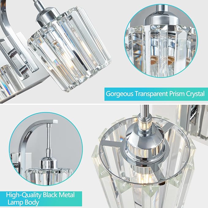 Modern Bathroom Vanity Light, 2-Light Chrome Wall Sconce - Image 2