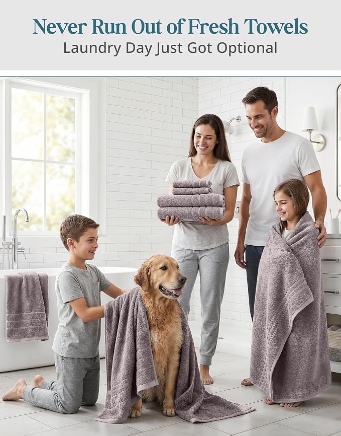 24-Piece Luxury Bathroom Towels – 100% Cotton Soft Towel Set, 2 Bath Sheets - Image 4