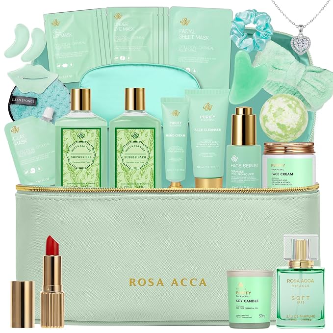 Mother's Day Gift, Tea Tree Skin Care Set, Home Spa Gift Basket, Cosmetic Bag by RAROSAACCA