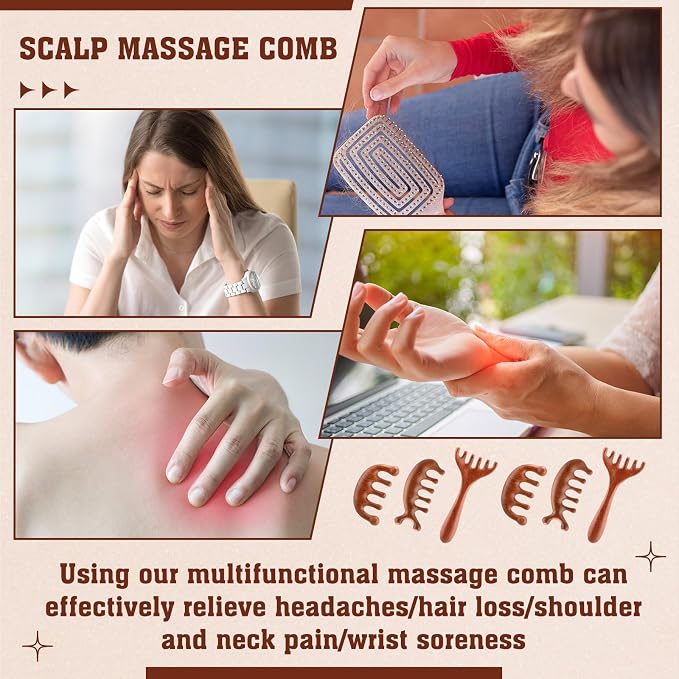 LemonRoad 12 Pack Wooden Scalp Massager Natural Sandalwood Wide Tooth Combs - Image 3