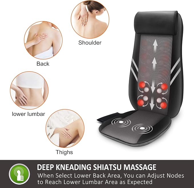 Snailax Back Massager with Heat, Shiatsu Massage Seat Cushion, 8 Flexible Nodes - Image 3