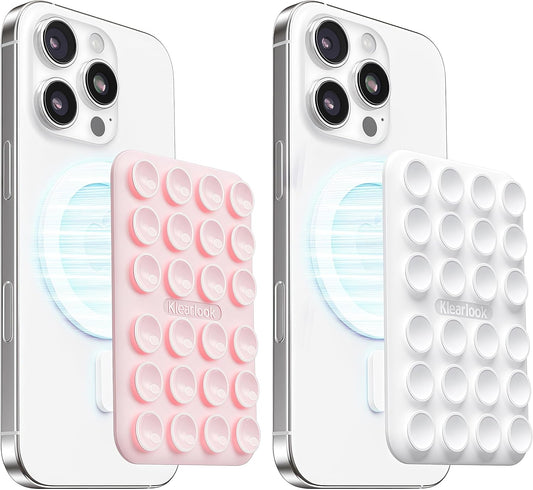 2Pack Magnetic Suction Phone Mount for MagSafe Case, Sticky Phone Grip Holder for iPhone, Removable Hands-Free Selfie/Video for TikTok Influencers, Women Girl Teen Gift, Light Pink & Classic White