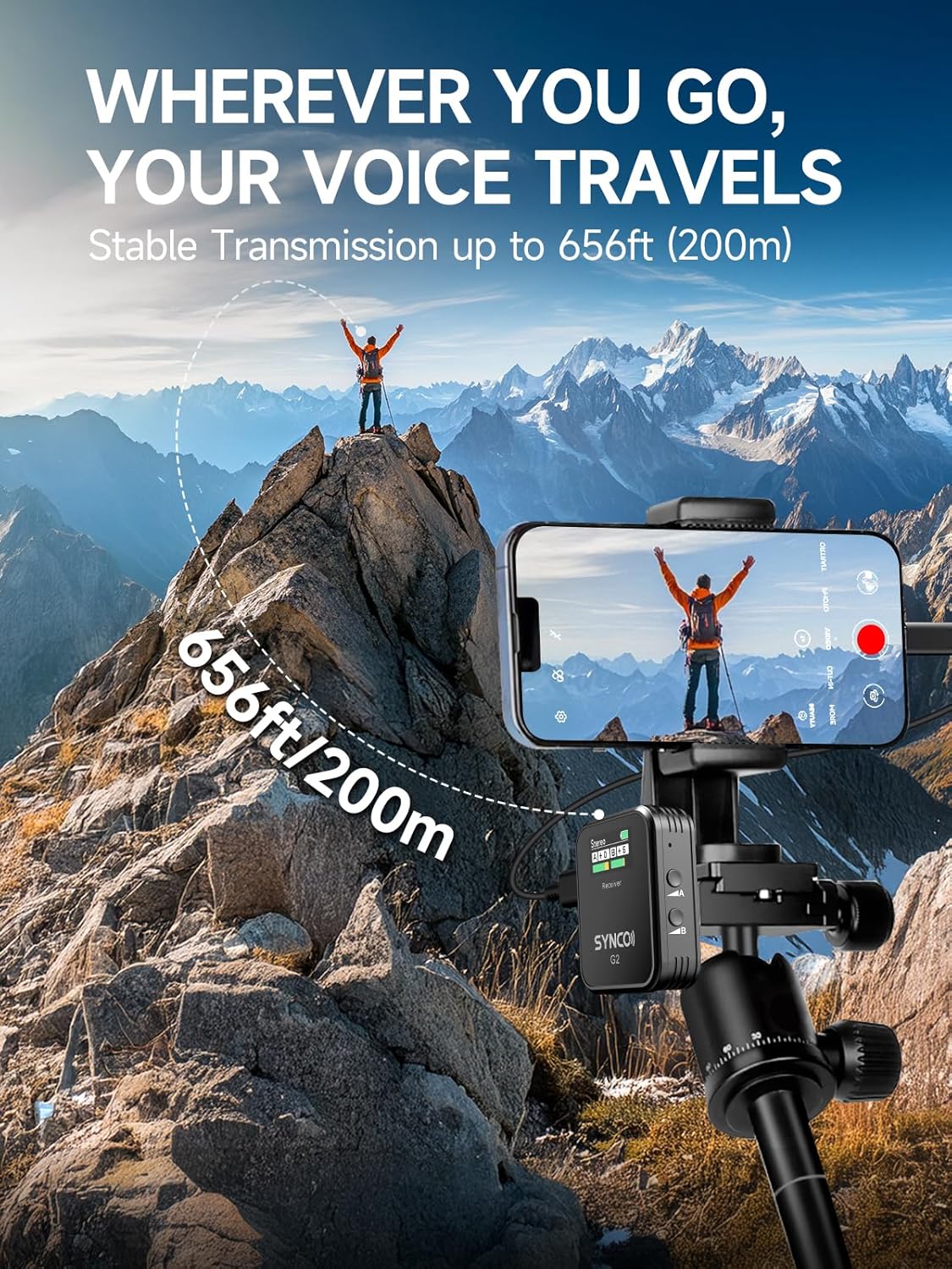 SYNCO Wireless Lavalier Microphone, G2(A2) 2.4G Dual Transmitter 48KHz 24Bit Lapel Mic 656FT 8H for Online Class Vlog Stream YouTube for Camera Smartphone Tablet
