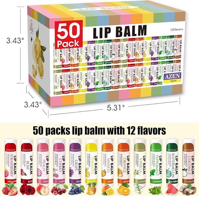 AZEN 50 Pack Lip Balm Bulk, Moisturizing Lip Balms - Image 8