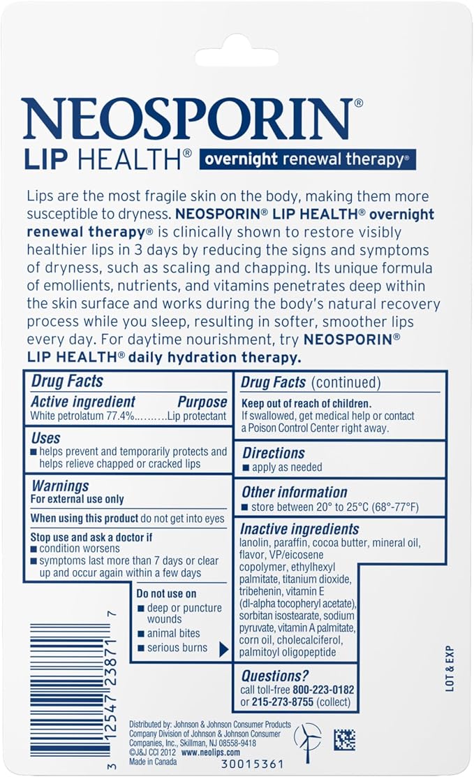 NEOSPORIN Lip Health Overnight Renewal Therapy White Petrolatum Lip Protectant - Image 9