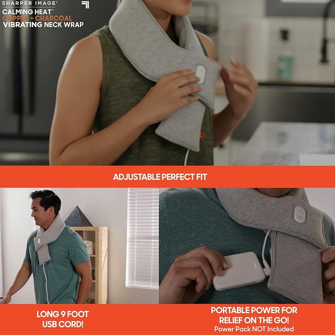 Calming Heat Neck Wrap by Sharper Image | Weighted Copper & Charcoal, Heating - Image 7