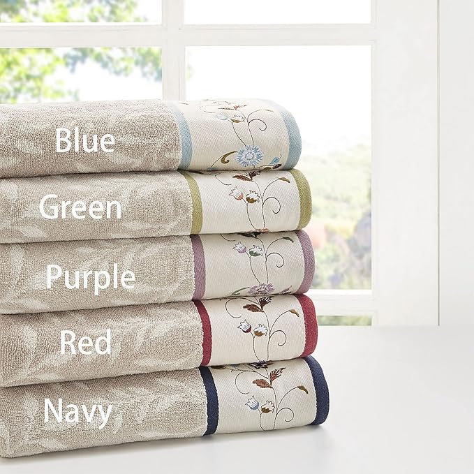 Madison Park Serene 100% Cotton Bath Towel Set Luxurious Floral Decorative - Image 4