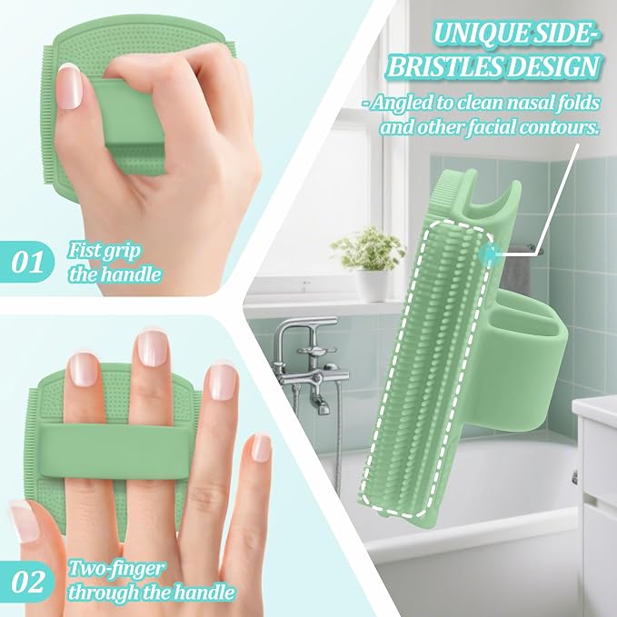 Silicone Back & Face Scrubber & Bath Glove Set 3PCS, 13.4'' Gentle Back Scrubber - Image 4