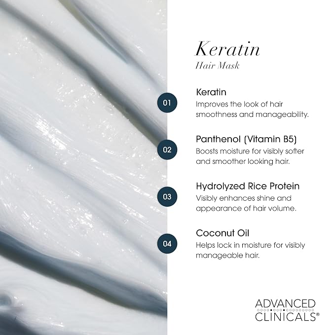 Advanced Clinicals Keratin Hair Mask Treatment, 12 Fl Oz, - Image 4