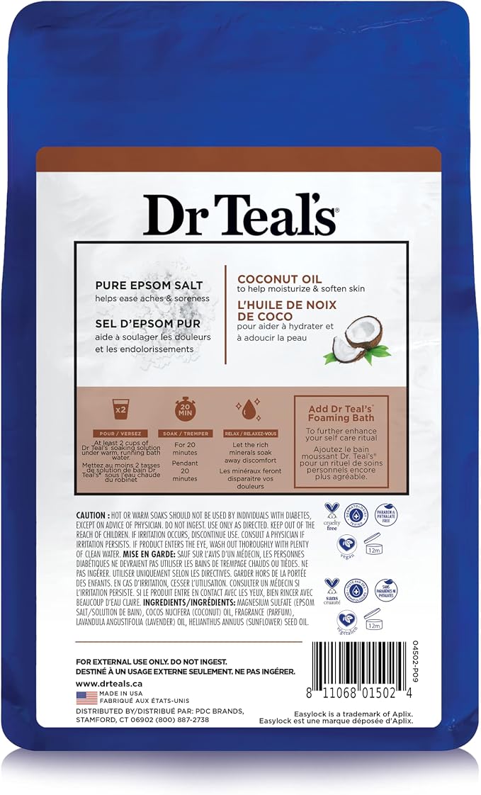Dr Teal's Salt Soak with Pure Epsom Salt, Nourish & Protect with Coconut Oil - Image 3