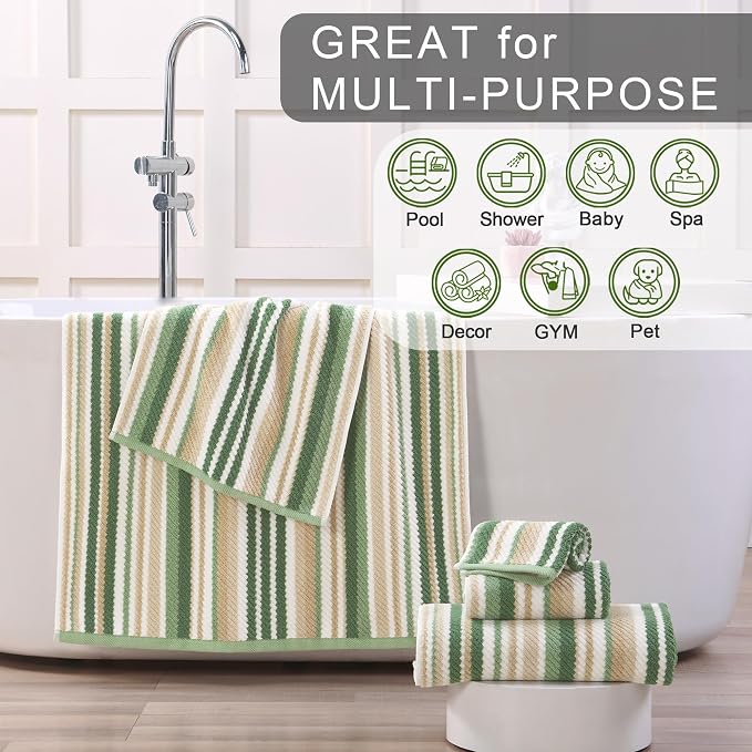 Green Hand Towels Set of 4, Striped Hand Towels - Image 5
