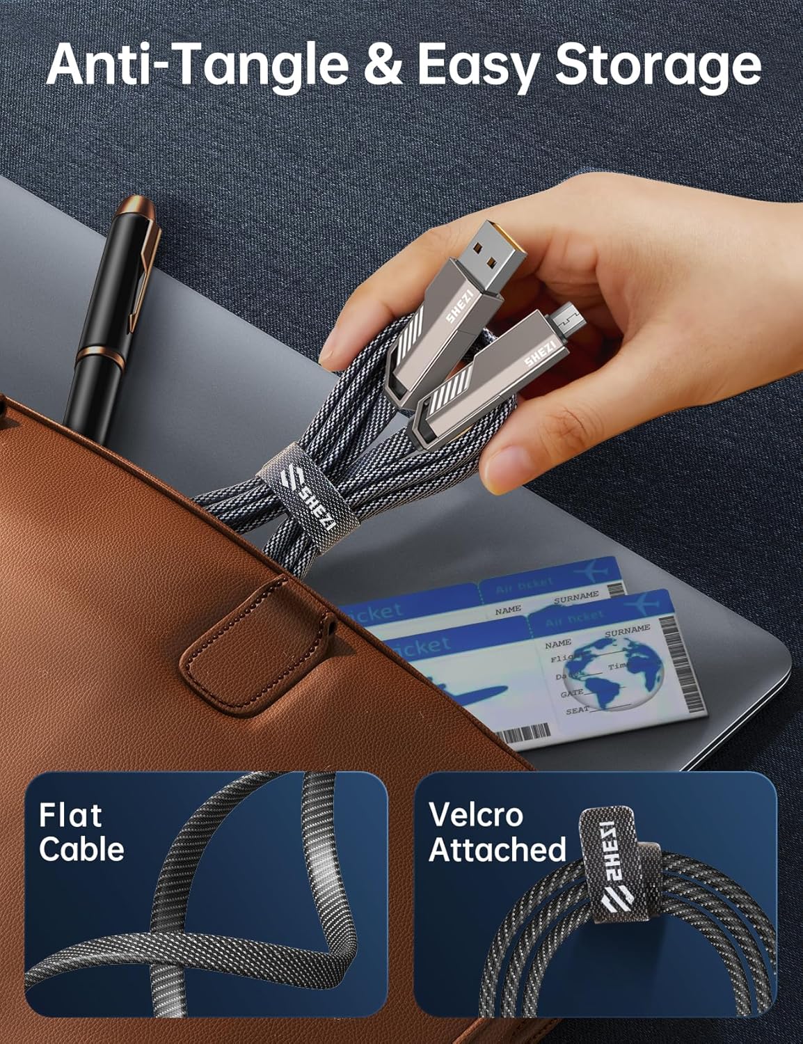 【One is Enough】 4-in-1 USB C to Micro Cable, High-Speed Charging & Fast Data Transfer,CarPlay & Android Auto Support Multi Charger Cord Combo Micro/Type C/USB A for iPhone/Samsung/iPad,3FT