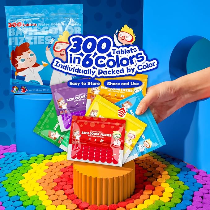 300 Count Bath Color Tablets for Kids, Non-Toxic & Fragrance-Free Fizzies - Image 2