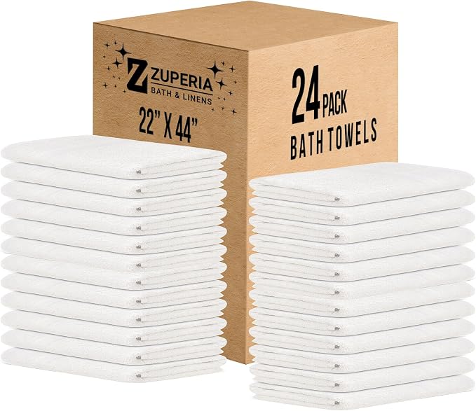 ZUPERIA White Bath Towels Bulk 24 Pack - Image 9