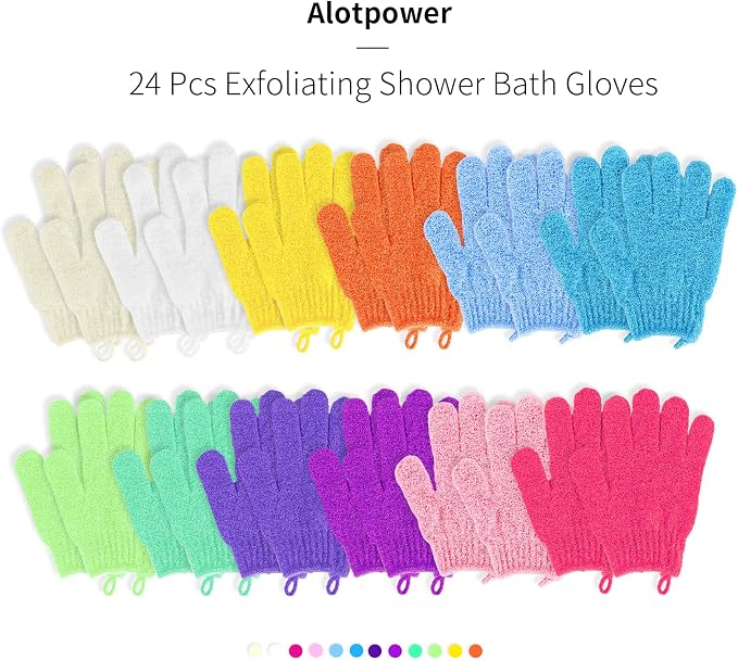 Alotpower 24 Pieces Exfoliating Bath Gloves, Made of 100% Nylon, 12 Colors - Image 8