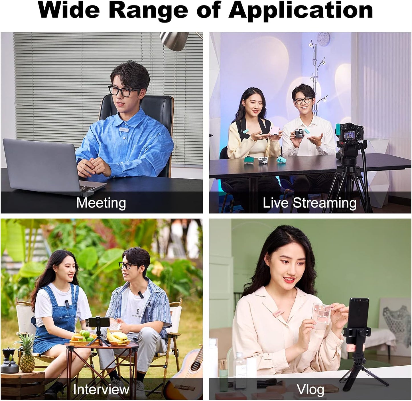 GODOX 【2025 Latest Model】 Movelink Mini LT Kit Wireless Microphone System, 2.4GHz Lavalier Mic 100m(328ft.) Range with Charging Case for iPhone, Camera, Vlogger, Youtuber, Interviewer(White)