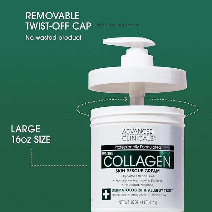 Advanced Clinicals Collagen Cream Body Lotion & Face Moisturizer W/Vitamin E | - Image 3