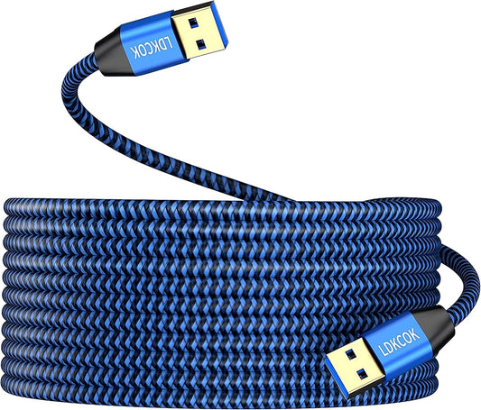 USB to USB Cable 20FT,Durable Braidedfor USB 3.0 Male to Male Type A to Type A Cable Data Transfer Compatible with Hard Drive, Laptop, DVD Player, TV, USB 3.0 Hub, Monitor, Camera, Set Up Box and More