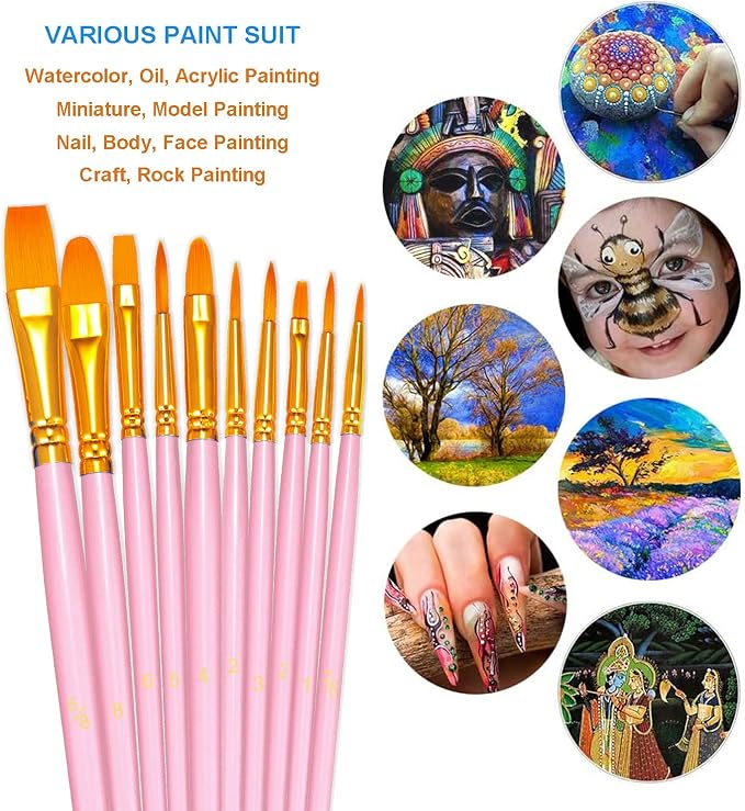 BOSOBO Paint Brushes Set, 4 Pack 40 Pcs Round Pointed Tip Paintbrushes Nylon - Image 3