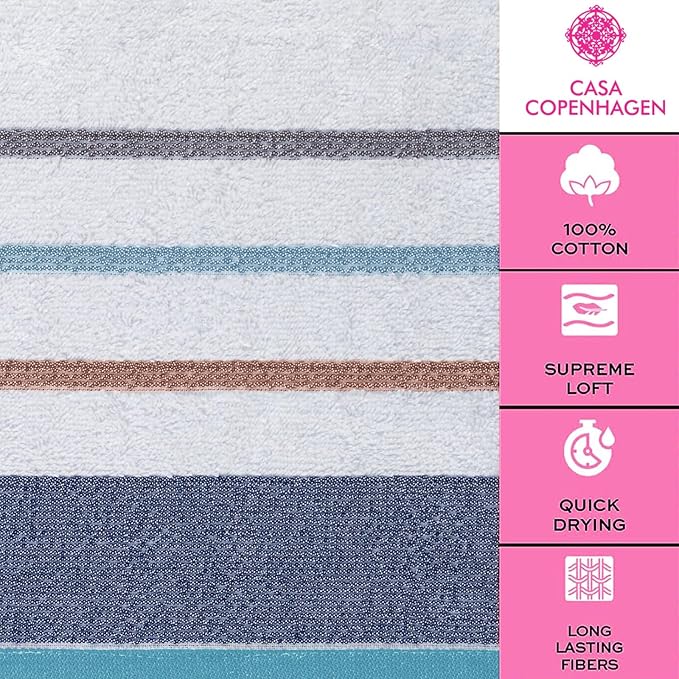CASA COPENHAGEN White Bay 6Pcs 100% Egyptian Cotton Large Designer Towels Gift - Image 4